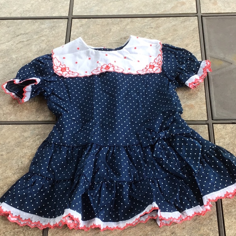 Vintage navy polka dot bib dress